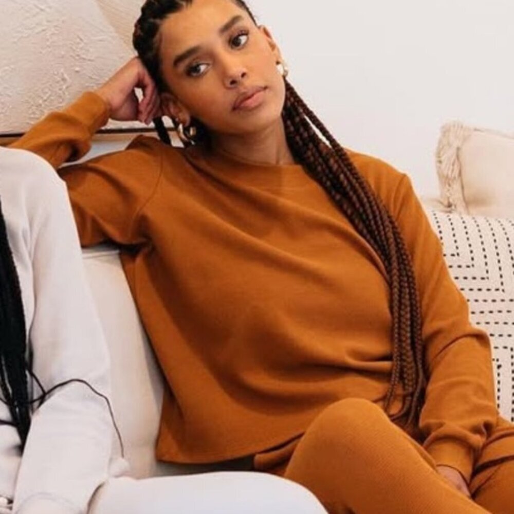 Rowe Waffle Knit Modal Mock Neck Oversized Cropped Long Sleeve Top, size M